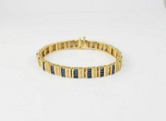 14K Yellow Gold Sapphire & Diamond Bracelet.
