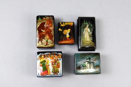(5) Fedoskino Russian Lacquer Small Boxes.