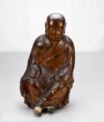 Carved Wood & Gesso Seated Buddha Figure.