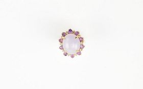 Yellow Gold & Lavender Jade Ring.