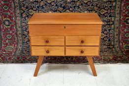 Teak 4-Drawer, Lift Top Jewelry Chest.