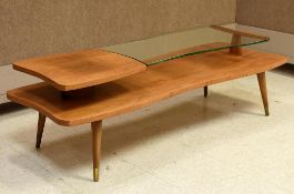 Mid Century Walnut & Glass Coffee Table.