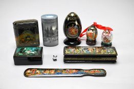 Group of Russian Lacquer Boxes & Eggs.