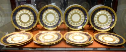(11) Furstenberg Cobalt Blue, Gilt & Cream Dinner Plates.