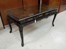 Chinese Carved Rosewood 2-Drawer Desk. Rectangular Top With Exquisitely Carved Apron. 60