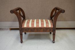 Contemporary Mahogany Scroll Arm Bench