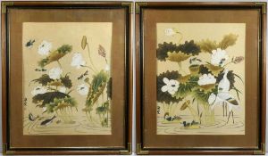 (2) Chinese Watercolors, Lotus Flowers & Wildlife.