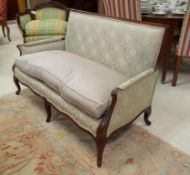 Mahogany Settee With Silk Upholstery And Cushion.