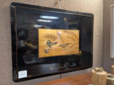 Black Lacquered Wood Panel Wall Hanging