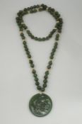 Dark Green Jade Bead Chain with Pendant.