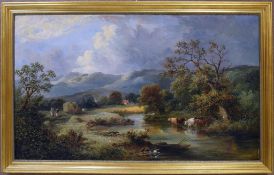 William George Meadows Oil on Canvas, Cows by the Stream.