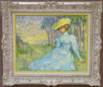 Eva Sikorski Oil on Canvas, Woman in Yellow Hat.