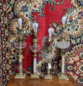 (4) Vintage Brass & Glass Table Lamps With Marble Columns.