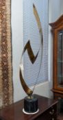 Modernist Brass Abstract Flame Form Sculpture