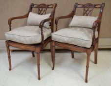 Pair Of Mahogany Armchairs With Cane Seats And Cushions.