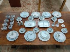 Scottish Buchan Stoneware Dinner Service For 8, Thistle Pattern.
