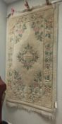 Oriental Wool Pile Rug. Beige With Floral Decoration. 5' X 3'.