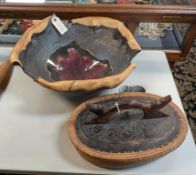 Indonesian Woven Box With Wood Lid And Abstract Ceramic Bowl.