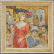 Eva Sikorski Oil on Canvas, Woman in Red Dress.