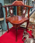 Chinese Rosewood Corner Chair With Marble Inserts.