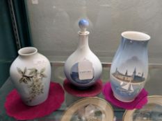 (2) Bing & Grondahl Porcelain Vases And Decanter