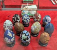 Group Of (16) Oriental Decorative Eggs, Mostly Cloisonne.
