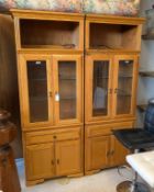 Pair Of Oak Single Drawer, 4-Door Tall Cabinets.