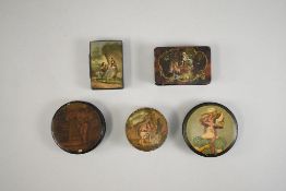 (5) 19th C. Hand Painted Snuff Boxes.