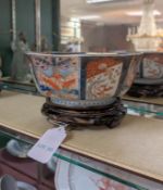 Imari Polychrome Porcelain Octagonal Bowl On Stand. 9 1/4