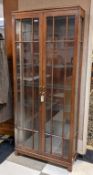 Mission Style Oak Glass Front Display Cabinet With 5 Glass Shelves.