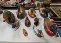Group Of (10) Carved Wood Duck Decoys Incl. Hand Painted.