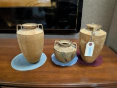 (3) Vintage Metal 2-Handled Urn Form Vessels. 7 3/4