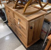 Country Pine 6-Drawer Dresser With Iron Pulls.