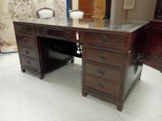 Oriental Carved Wood 9-Drawer Double Pedestal Desk.