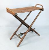 English Leather & Bamboo Folding Campaign Stool.