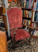 Carved Mahogany High Back Armchair.