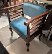 Utico Utility Chair Music Stool With Blue Upholstered Seat.