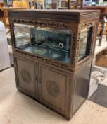 Chinese Carved Wood Cased 2-Section Aquarium.