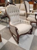Eastlake Style Rocker With Checkered Upholstery.