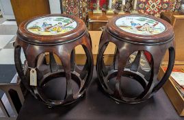Pair Of Chinese Rosewood Drum Stools
