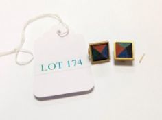 Pair Of Gold & Composition Earrings Marked 750. (One Post Broken).