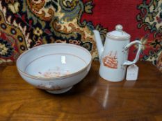 Spode Trade Winds Porcelain Fruit Bowl & Coffee Pot.