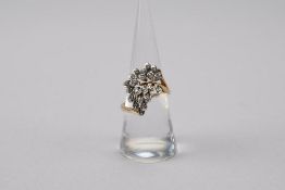 14K Yellow Gold & Diamond Cluster Ring.