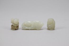 Chinese Carved Jade Cicada and (2) Miniature Toggles.