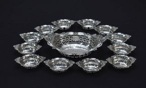Gorham Sterling Silver Bowl & 12 Nut Dishes.