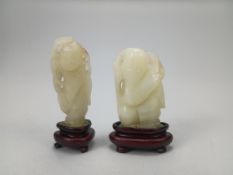 (2) Pale Celadon Carved Jade Figures.