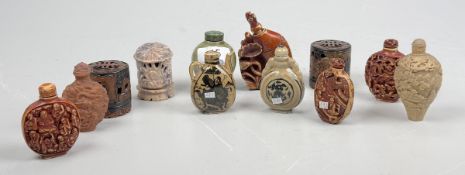Sammlung Snuff Bottles aus Horn, Keramik und versch. Steinen