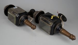 Paar antike Petroleum-Kutschenlampen 19. Jh., elektrif. - 2 Teile