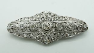Art Deco Brilliant-Platinbrosche ca. 1ct total.