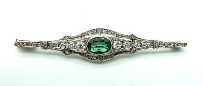 Turmalin Diamantbrosche Art Deco 585 WG